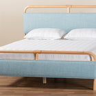 Baxton Studio Mateo Modern and Contemporary Baby Blue Fabric and Natural Wood Queen Size Platform Bed