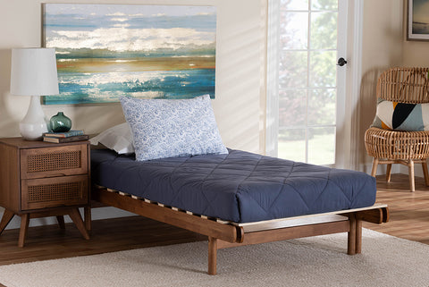 Baxton Studio Bolivia Mid-Century Modern Walnut Brown Wood Expandable Twin to King Bed Frame