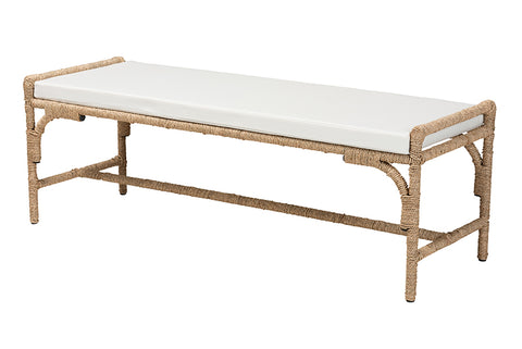 bali & pari Nasim Modern Bohemian Natural Seagrass and Metal Accent Bench