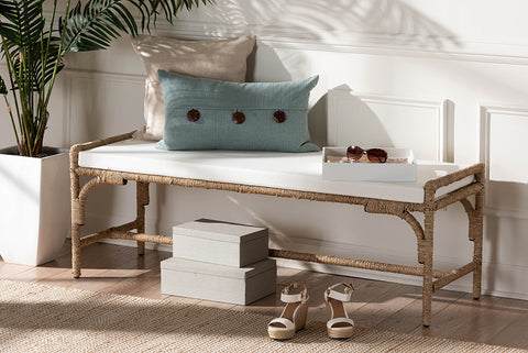 bali & pari Nasim Modern Bohemian Natural Seagrass and Metal Accent Bench