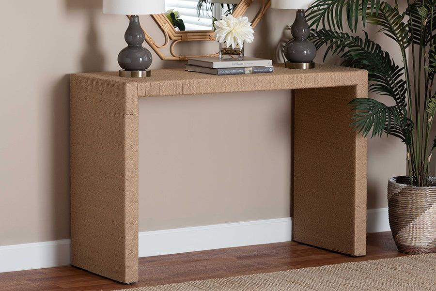 bali & pari Colandra Modern Bohemian Natural Brown Jute and Wood Console Table