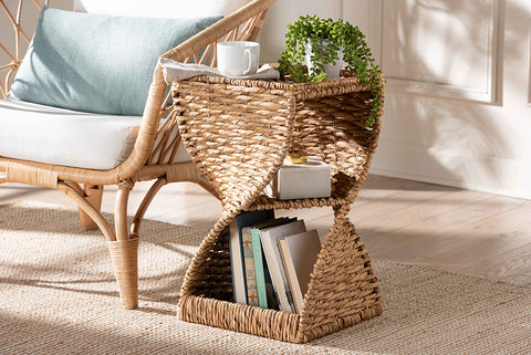 bali & pari Pelleas Modern Bohemian Natural Brown Seagrass and Wood End Table