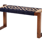 bali & pari Prunella Modern Bohemian Two-Tone Navy Blue and Natural Brown Seagrass and Acacia Wood Accent Bench