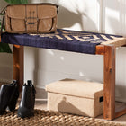 bali & pari Prunella Modern Bohemian Two-Tone Navy Blue and Natural Brown Seagrass and Acacia Wood Accent Bench