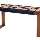 bali & pari Jerilyn Modern Bohemian Two-Tone Navy Blue and Natura Brown Seagrass and Acacia Wood Accent Bench