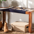 bali & pari Jerilyn Modern Bohemian Two-Tone Navy Blue and Natura Brown Seagrass and Acacia Wood Accent Bench