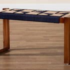 bali & pari Jerilyn Modern Bohemian Two-Tone Navy Blue and Natura Brown Seagrass and Acacia Wood Accent Bench