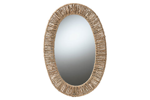 bali & pari Elwyn Modern Bohemian Metal and Natural Brown Seagrass Accent Wall Mirror