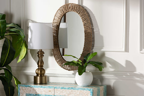 bali & pari Elwyn Modern Bohemian Metal and Natural Brown Seagrass Accent Wall Mirror