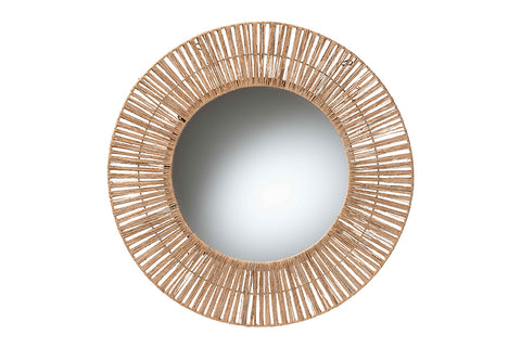 bali & pari Leala Modern Bohemian Metal and Natural Brown Seagrass Accent Wall Mirror
