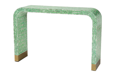 Baxton Studio Didrika Modern Bohemian Seafoam Green Mother of Pearl Console Table