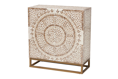 Baxton Studio Ercilia Modern Bohemian White and Rustic Brown Mother of Pearl Storage Cabinet