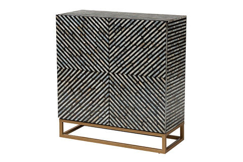 Baxton Studio Belenus Modern Bohemian Two-Tone Black and Grey Mother of Pearl and Gold Metal Storage Cabinet