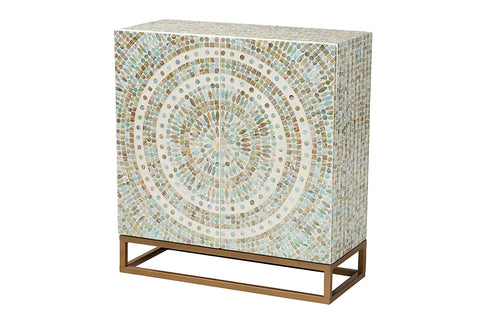 Baxton Studio Quintus Modern Bohemian Multicolor Mother of Pearl and Gold Metal Storage Cabinet