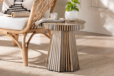 Baxton Studio Devika Modern Bohemian Two-Tone Natural and Dark Brown Bamboo End Table