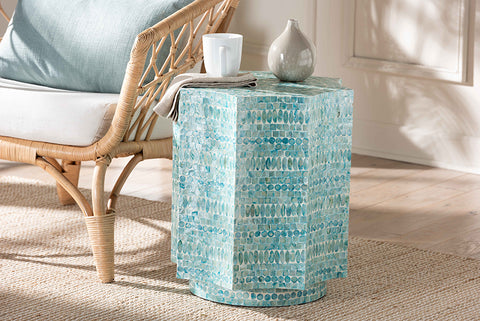 Baxton Studio Olesia Modern Bohemian Blue Mother of Pearl End Table