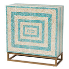 Baxton Studio Utari Modern Bohemian Two-Tone Beige and Blue Mother of Pearl and Gold Metal Storage Cabinet