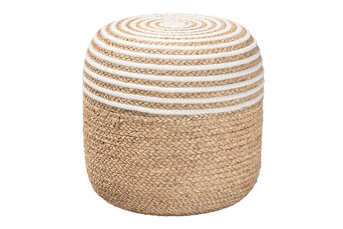 bali & pari Nequiel Modern Bohemian Natural Brown Seagrass and Woven Rope Ottoman Footstool