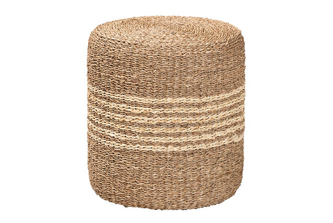 bali & pari Wickham Modern Bohemian Natural Brown Seagrass Ottoman Footstool