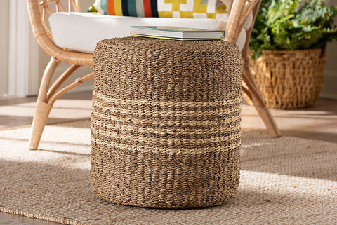 bali & pari Wickham Modern Bohemian Natural Brown Seagrass Ottoman Footstool
