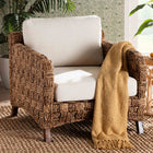 bali & pari Vevina Modern Bohemian Dark Brown Mahogany Wood and Woven Seagrass Arm Chair