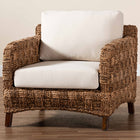 bali & pari Vevina Modern Bohemian Dark Brown Mahogany Wood and Woven Seagrass Arm Chair