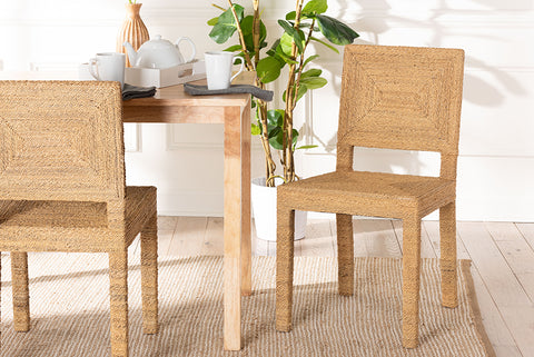 bali & pari Anfield Modern Bohemian Natural Seagrass and Mahogany Wood Dining Chair