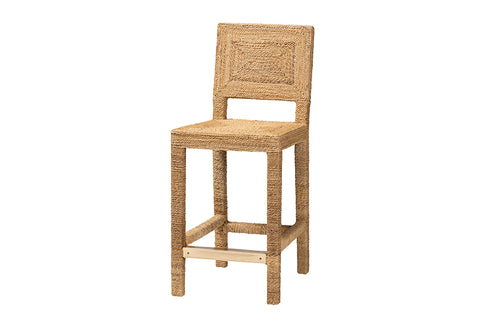 bali & pari Anfield Modern Bohemian Natural Seagrass and Mahogany Wood Counter Stool