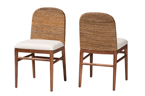 bali & pari Nadim Modern Bohemian Natural Seagrass and Acacia Wood 2-Piece Dining Chair Set