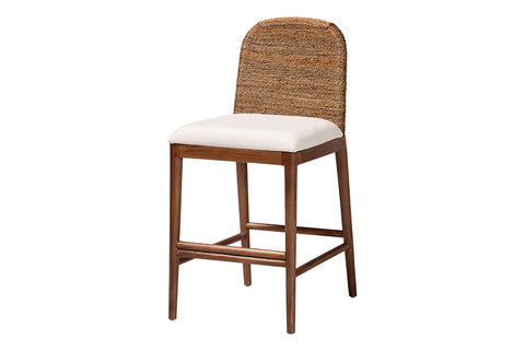 bali & pari Nadim Modern Bohemian Seagrass and Acacia Wood Counter Stool