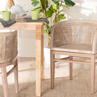 bali & pari Papua Modern Bohemian Antique White Washed Rattan and Mahogany Wood Dining Chair