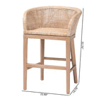 bali & pari Papua Modern Bohemian Antique White Washed Rattan and Mahogany Wood Counter Stool