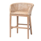 bali & pari Papua Modern Bohemian Antique White Washed Rattan and Mahogany Wood Counter Stool