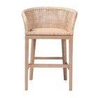 bali & pari Papua Modern Bohemian Antique White Washed Rattan and Mahogany Wood Counter Stool