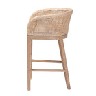 bali & pari Papua Modern Bohemian Antique White Washed Rattan and Mahogany Wood Counter Stool