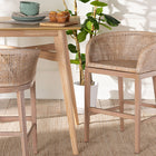 bali & pari Papua Modern Bohemian Antique White Washed Rattan and Mahogany Wood Counter Stool