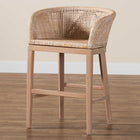 bali & pari Papua Modern Bohemian Antique White Washed Rattan and Mahogany Wood Counter Stool