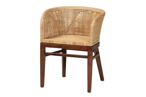 bali & pari Papua Modern Bohemian Natural Rattan and Walnut Brown Acacia Wood Dining Chair