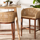 bali & pari Papua Modern Bohemian Natural Rattan and Walnut Brown Acacia Wood Counter Stool