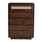 Baxton Studio Jenibelle Classic Walnut Brown Wood 5-Drawer Chest with Rattan Drawer