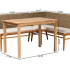 bali & pari Denver Modern Bohemian Natural Seagrass and Acacia Wood 3-Piece Dining Nook Set