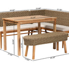bali & pari Denver Modern Bohemian Natural Seagrass and Acacia Wood 4-Piece Dining Nook Set