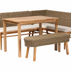 bali & pari Denver Modern Bohemian Natural Seagrass and Acacia Wood 4-Piece Dining Nook Set