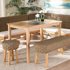 bali & pari Denver Modern Bohemian Natural Seagrass and Acacia Wood 5-Piece Dining Nook Set
