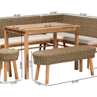 bali & pari Denver Modern Bohemian Natural Seagrass and Acacia Wood 5-Piece Dining Nook Set