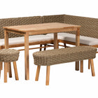 bali & pari Denver Modern Bohemian Natural Seagrass and Acacia Wood 5-Piece Dining Nook Set
