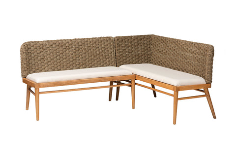 bali & pari Denver Modern Bohemian Natural Seagrass and Acacia Wood 2-Piece Dining Nook Banquette Set