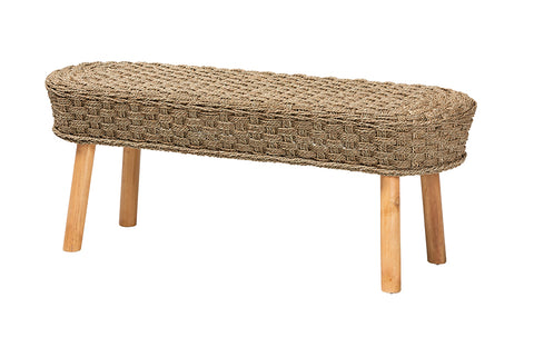 bali & pari Denver Modern Bohemian Natural Seagrass and Acacia Wood Accent Bench