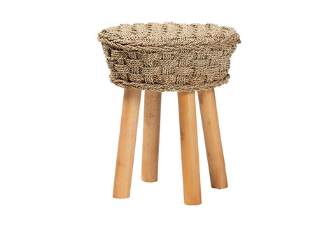 bali & pari Denver Modern Bohemian Natural Seagrass and Acacia Wood Stool