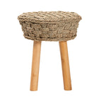 bali & pari Denver Modern Bohemian Natural Seagrass and Acacia Wood Stool
